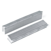 Two strips of meite USA 30 gauge hardwood V-nails for joining picture frame corners on a white background