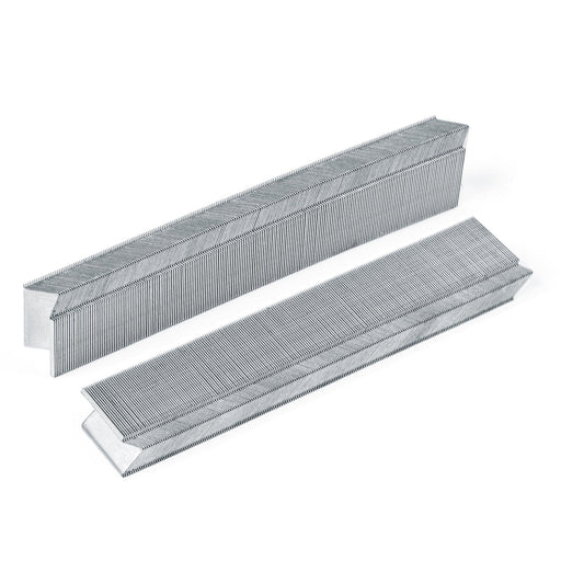 Two strips of meite USA 30 gauge hardwood V-nails for joining picture frame corners on a white background