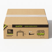 One sealed case of meite USA 16 gauge, 1-3/8-inch crown, 3/4-inch carton closing staples containing 10 boxes and 16,000 staples total on a white background