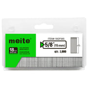 One pack of meite USA 18 gauge galvanized brad nails with 5/8-inch length and 1,000 nails on a white background