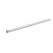 Close-up of a Meite USA 16 gauge galvanized angled finish nail showing its small head, smooth shank and chisel point