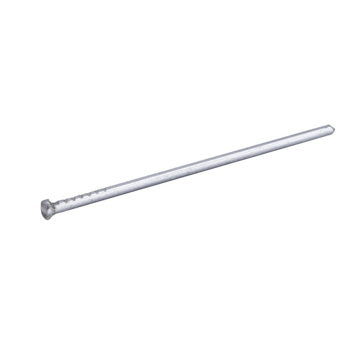 Close-up of a Meite USA 16 gauge galvanized angled finish nail showing its small head, smooth shank and chisel point