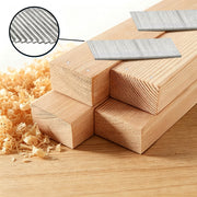 Meite USA 16 gauge angled finish nails driven into lumber to demonstrate clean penetration and secure fastening in wood