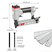 Size and fastener guide for the meite USA F32 pneumatic brad nailer with compatible 18 gauge brad nails up to 1-1/4 inches long