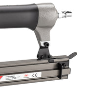 Close-up of the durable metal magazine and rear loading mechanism on the meite USA F32 pneumatic brad nailer