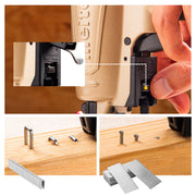 Depth control on the meite USA FK5040 for driving 18 gauge brad nails and 1/4-inch crown staples into wood