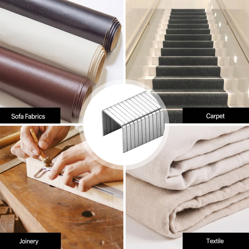 Applications of meite USA T50 galvanized staples for sofa fabric, carpet, joinery and textile fastening