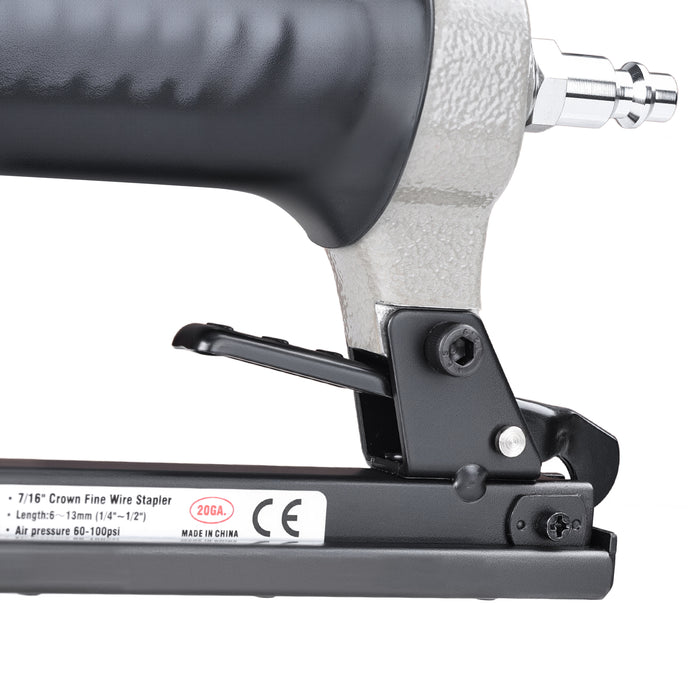 Close-up of fast nail reloading system on meite USA 1013J 20 gauge air upholstery stapler