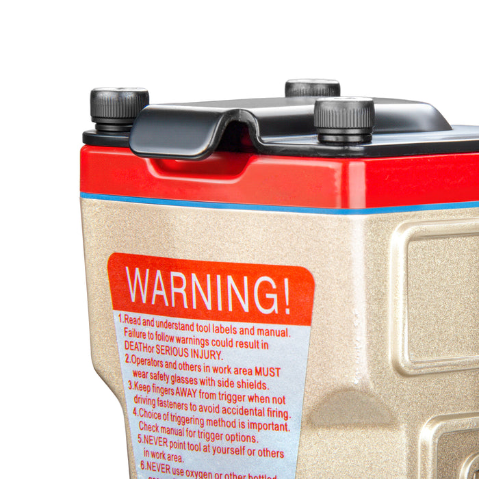 Close-up of the top housing of the meite USA 425KC 18Ga Pneumatic Upholstery Stapler, showing the exhaust outlet.