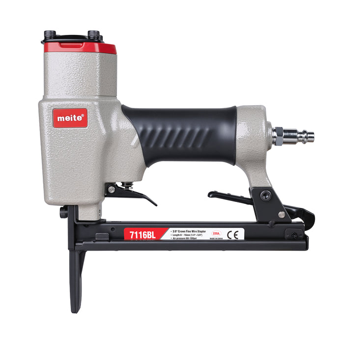 Front-view of the meite USA 7116BL 22Ga long nose pneumatic upholstery stapler