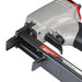 Close-up view of meite USA 8016B 21 gauge pneumatic upholstery stapler showing opening magazine