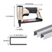 Dimensions and compatible staple specifications of the meite USA MT7105 22Ga pneumatic upholstery stapler
