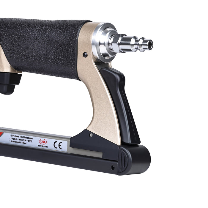 Close-up of fast nail reloading system on meite USA MT7116 22 gauge air upholstery stapler 