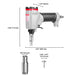 length, width and height information of meite USA 0960 pneumatic decorative nailer on white background