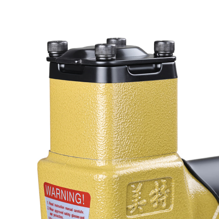 Close-up of the exhaust outlet of the top of meite USA 1013JL 20 gauge pneumatic upholstery stapler