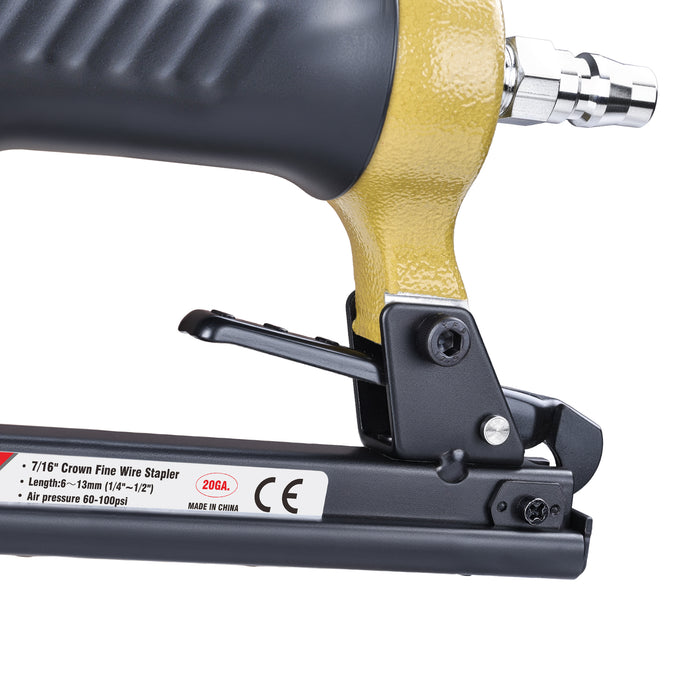 Close-up of fast nail reloading system on meite USA 1013JL 20 gauge air upholstery stapler