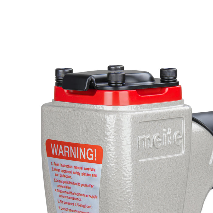 Close-up of the exhaust outlet of the top of meite USA 1022J 20 gauge pneumatic upholstery stapler