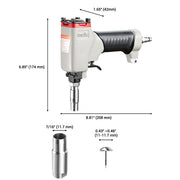 length, width and height information of meite USA 1170 pneumatic decorative nailer on white background