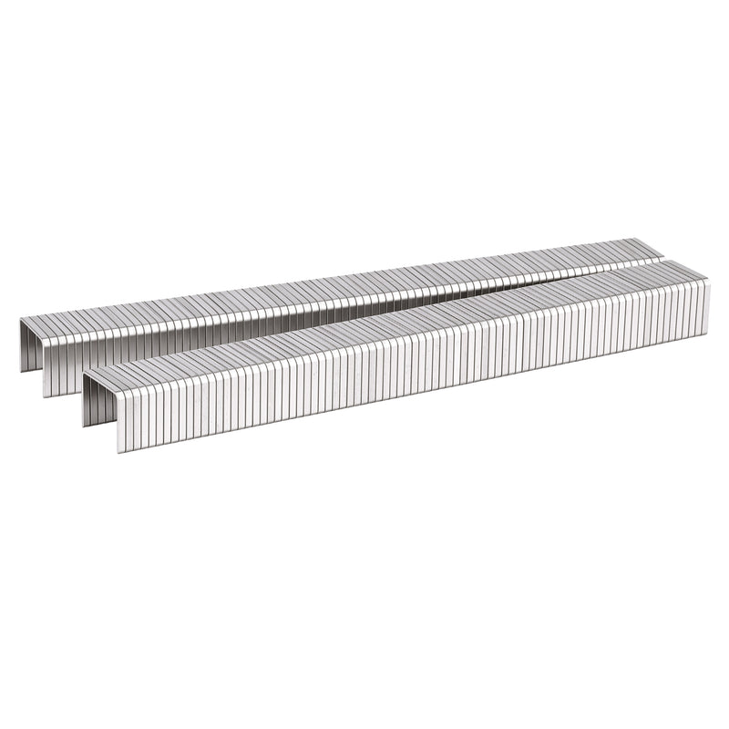 Two strips of meite USA 20Ga 1/2" Crown 304 Stainless Steel Fine Wire Staples in white background