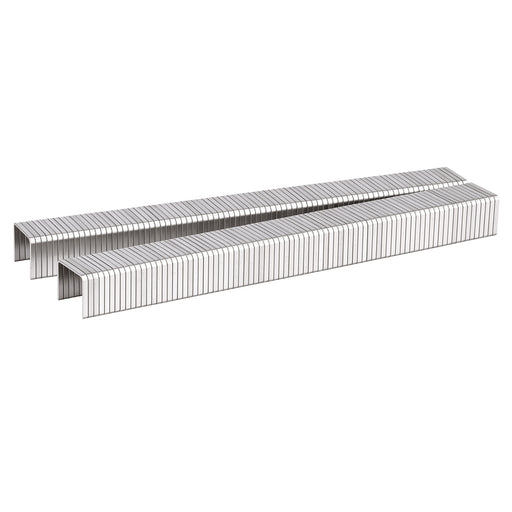 Two strips of meite USA 20Ga 1/2" Crown 304 Stainless Steel Fine Wire Staples in white background