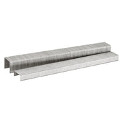 Two strips of meite USA 21Ga 1/2" Crown 304 Stainless Steel Fine Wire Staples in white background