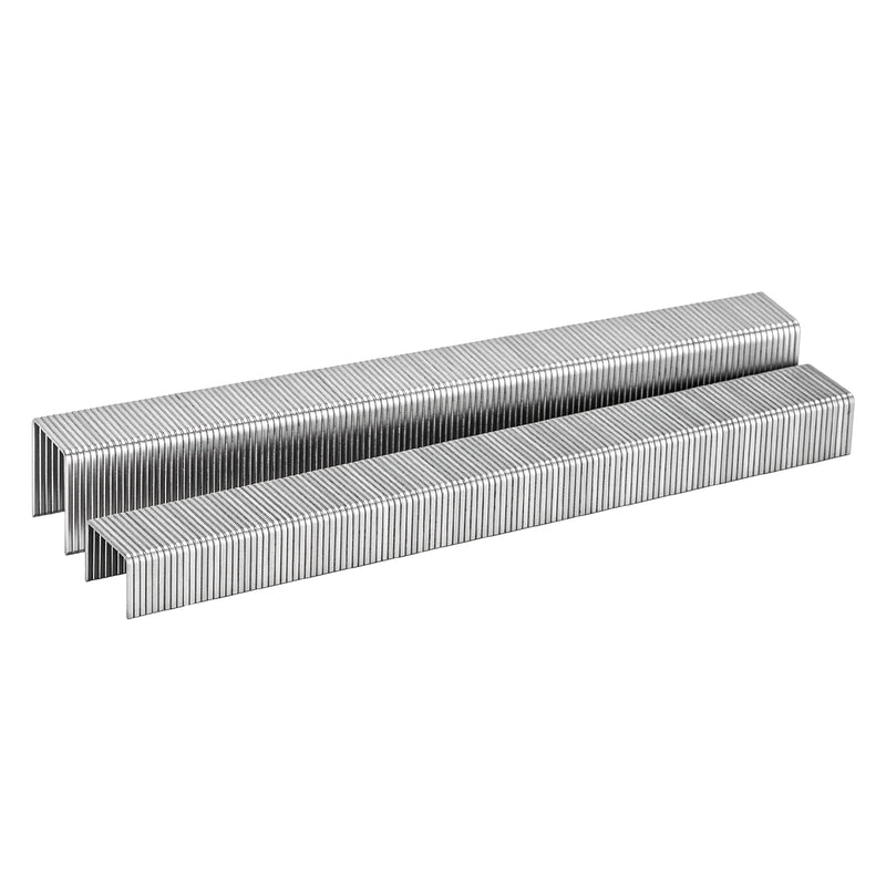 Two strips of meite USA 21Ga 1/2" Crown galvanized Fine Wire Staples in white background