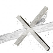Two strips of meite USA 22 gauge 3/8" crown 3/8 inch length 316 stainless steel upholstery staples, shows water-proof feature