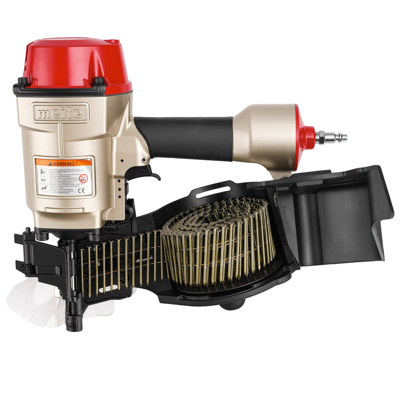 meite USA CN70B 2-3/4'' Pneumatic Coil Siding Pallet loading with coil nails in opening magazine in white background