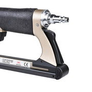 Close-up of fast nail reloading system on meite USA MT8016 21 gauge 1/2'' crown air upholstery stapler 
