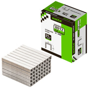 Meite USA 21Ga 1/2 inch crown 1/2'' length 304 stainless steel upholstery staples box with 10000 pieces displayed on a white background, shown with a samll pile of staples in front
