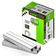 Meite USA 21Ga 1/2 inch crown 1/2'' length upholstery staples box with 10000 pieces displayed on a white background, shown with a samll pile of galvanized staples in front