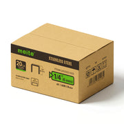 Meite USA case pack containing 10 boxes of 20Ga 1/2-inch crown 1/4'' length 304 stainless steel upholstery staples with 5040 pieces per box on a white background