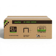 Meite USA case pack containing 10 boxes of 21Ga 1/2-inch crown 1/2'' length upholstery staples with 10000 pieces per box on a white background