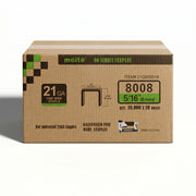 Meite USA case pack containing 10 boxes of 21Ga 1/2-inch crown 5/16'' length upholstery staples with 10000 pieces per box on a white background