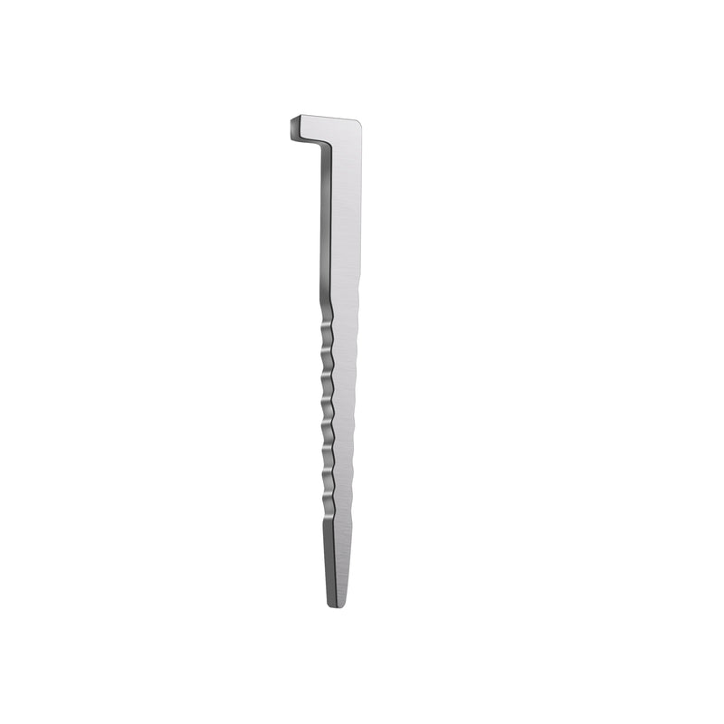 Meite USA close-up of a single 18Ga 1-1/2 inch length L-cleat flooring nails displayed on a white background, showing its T head and barbs body