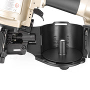 Close-up of the opening magazine of meite USA CN70B 2-3/4'' Pneumatic Coil Pallet Nailer loading in white background, shown the nailing length