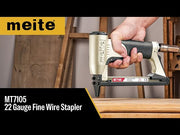 meite USA MT7105 pneumatic stapler demonstration video showing product features, compatible staples, and nailing performance on different materials