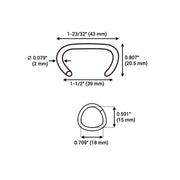 Sketch size information Meite USA 14 gauge 1-1/2" crown hog rings, 18mm closure diameter, 1-1/2 inch inter crown, and 1-23/32 inch outer crown 