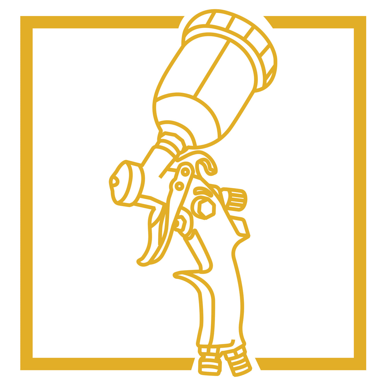 Yellow sketch illustration of a spray gun on white background for Meite USA series page