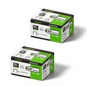 Meite USA two boxes of 20Ga 1/2-inch crown 3/8'' length 304 stainless steel upholstery staples with 5040 pieces per box on a white background, shown with two rows of galvanized staples in front