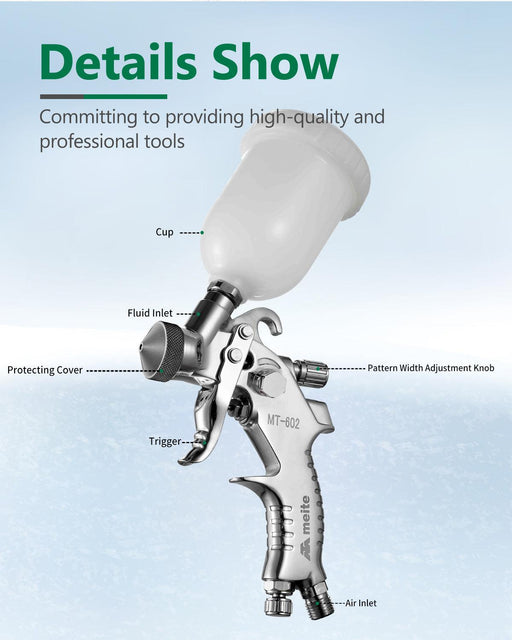 30 PSI Gravity Feeding Mini Spray Gun (0.8 mm & 1.0 mm) - MEITE USA