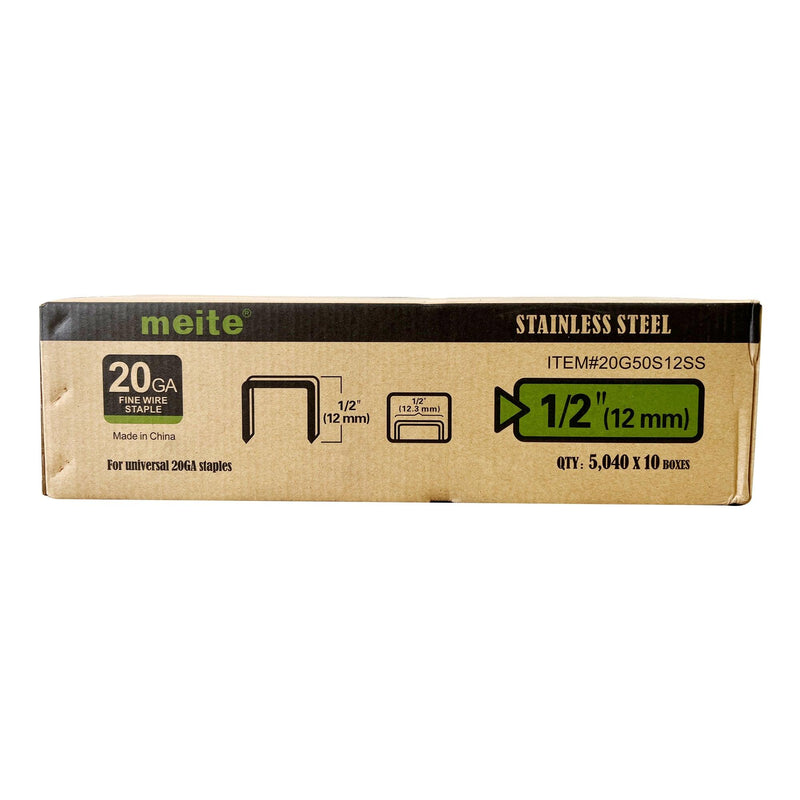 20 Gauge 1/2" Crown 1/4" to 1/2" Length Stainless Steel Fine Wire Staples - MEITE USA