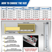 Soft Close Undermount Drawer Slides 12-21 Inch Full Extension Ball Bearing (1 Pair) - MEITE USA