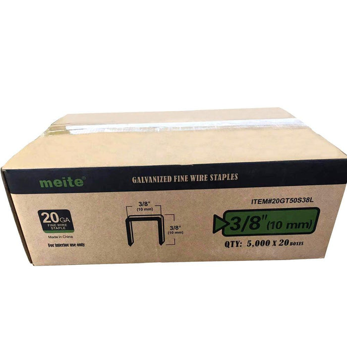 20 Gauge 3/8" Crown 1/4" to 9/16" Length Galvanized Fine Wire Staples - MEITE USA
