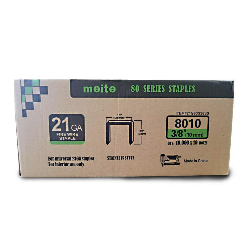 21 Gauge 80 Series 1/2" Crown 1/4" to 1/2" Leg Length 304 Stainless Steel Staples - MEITE USA