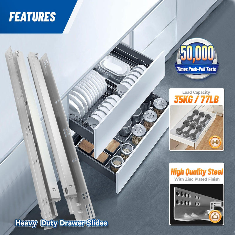 Soft Close Undermount Drawer Slides 12-21 Inch Full Extension Ball Bearing (1 Pair) - MEITE USA