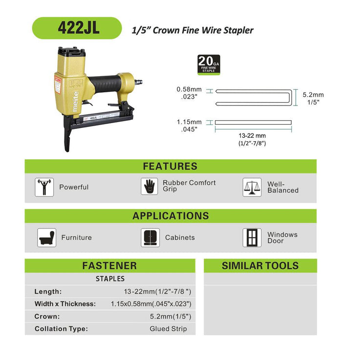 20 Gauge 1/5" Crown 1/2" to 7/8" Long Nose Fine Wire Stapler - MEITE USA
