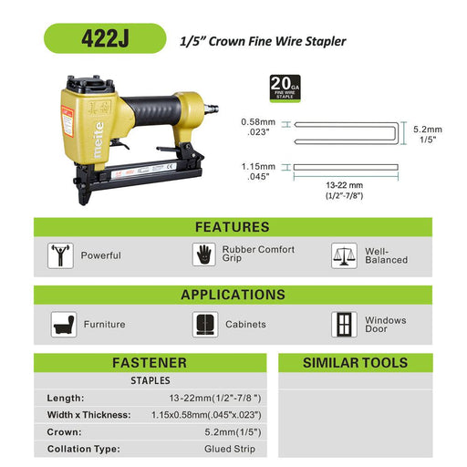 20 Gauge 1/5" Crown 1/2" to 7/8" Length Fine Wire Stapler - MEITE USA