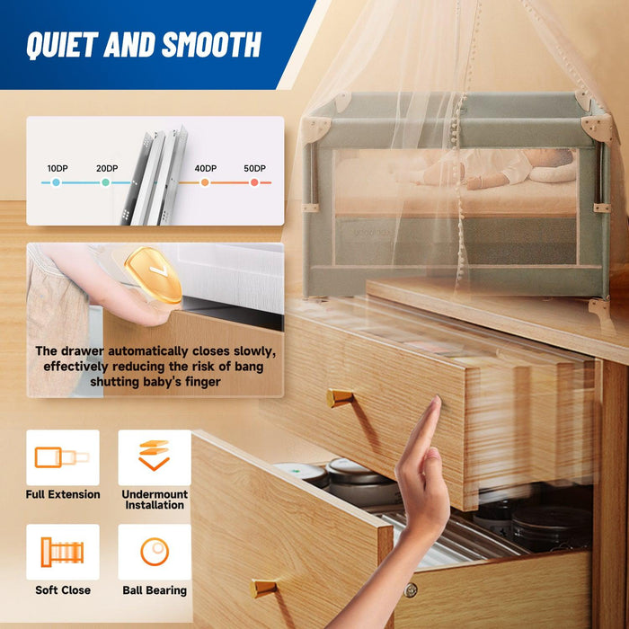 Soft Close Undermount Drawer Slides 12-21 Inch Full Extension Ball Bearing (1 Pair) - MEITE USA