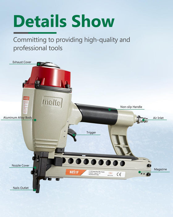 16 Gauge 7/16" Crown 1" to 2" Length Heavy Wire Stapler - Continuous Firing - MEITE USA